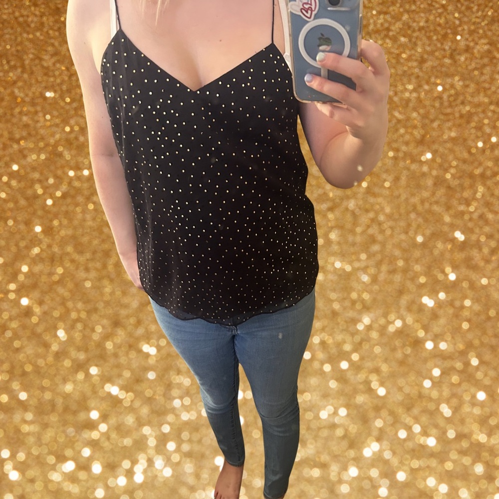9WEST Black + Gold Sheer Tank
